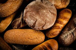 Different types of bread. Macro background. photo