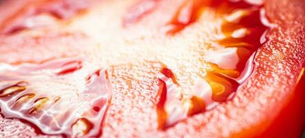 A round piece of tomato. Macro background. photo