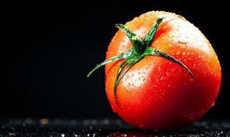 One ripe tomato on the table. photo