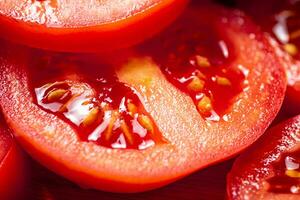 Round pieces of fresh tomato. photo