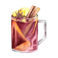 Hand drawn watercolor mulled wine. vector