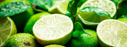 Fragrant lime with leaves.Macro background. photo