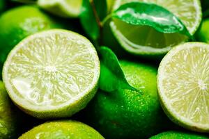 Fragrant lime with leaves.Macro background. photo