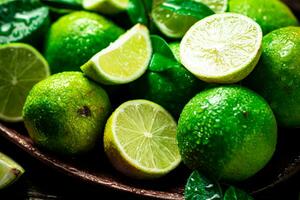 Fragrant lime with leaves.Macro background. photo