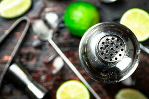 Cocktail ingredients. Against a dark background. photo