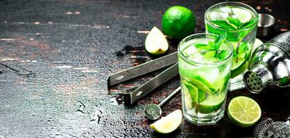 Mojito with lime and mint. photo