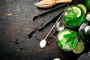 Mojito with lime and mint. photo