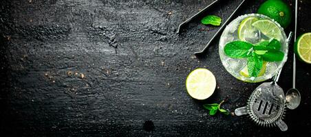 Margarita with mint and lime leaves. photo