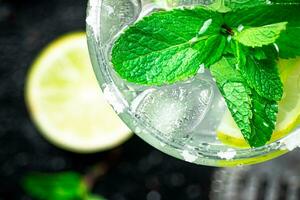 Margarita with mint and lime leaves. photo