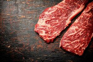 Two pieces of fresh raw steak. photo