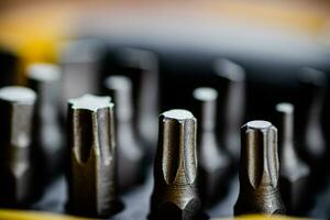 Set of construction bits. Macro background. photo