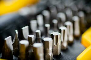 Set of construction bits. Macro background. photo