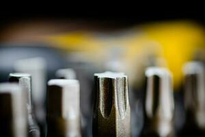 Set of construction bits. Macro background. photo