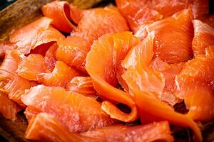 Pickled salmon fillet. Macro background. photo