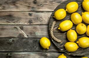 Fresco limones en bandeja. foto