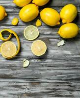 Slices and zest of fresh lemon. photo