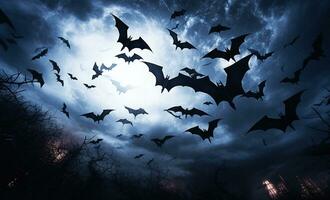 Scary night sky with flying bats. photo