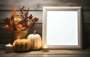 Empty picture frame with autumnal composition photo