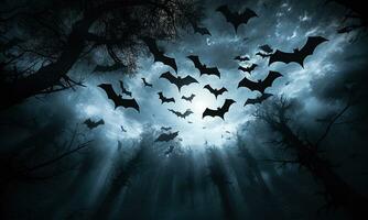 Scary night sky with flying bats. photo