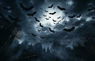 Scary night sky with flying bats. photo