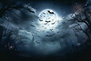 Scary night sky with flying bats. photo