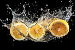 Fresh lemons on water splash photo