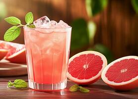 Grapefruit juice and fresh fruits photo