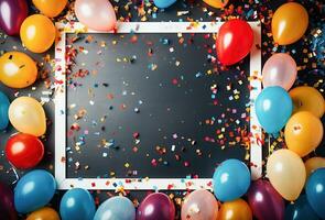 Colorful Balloons with Confetti as a frame photo