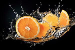 Oranges on water splash photo