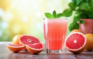 Grapefruit juice and fresh fruits photo