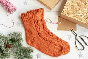 Wool knitted socks photo