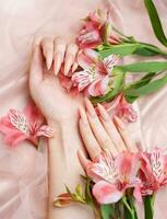 Elegant pastel pink natural manicure. photo