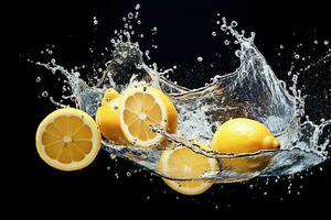 Fresh lemons on water splash photo