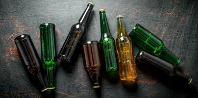 Glass beer bottles. photo