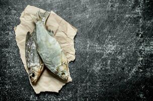 Dried fish on paper. photo