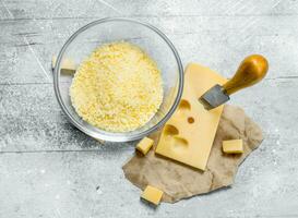 Grated fresh cheese. photo