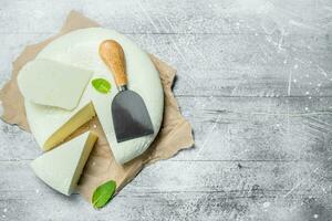 Soft cheese with a branch of mint. photo