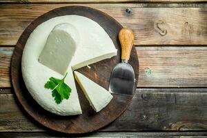 Soft cheese with mint leaves. photo