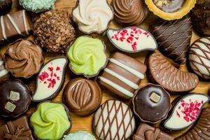 Chocolates candies with different fillings. photo