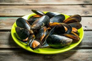 Mariscos almejas en un lámina. foto