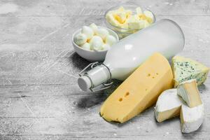 Different fresh dairy products. photo