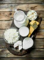 Variety of fresh dairy products. photo