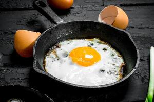 Fried egg with green onions and seasonings. photo