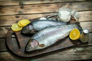 Raw sea fish with lemon and spices. photo