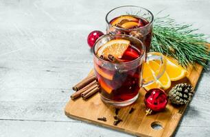 Christmas hot mulled wine with aromatic spices. photo