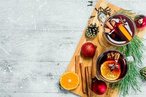 Christmas hot mulled wine with aromatic spices. photo