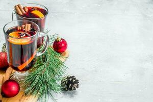 Christmas hot mulled wine with aromatic spices. photo