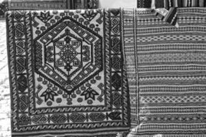 interesting background with handmade Turkish rugs in close-up photo
