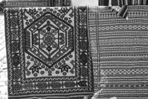 interesting background with handmade Turkish rugs in close-up photo