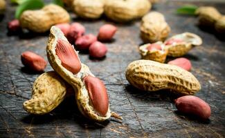 Peanuts with green leaves . photo